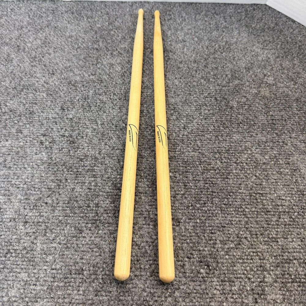Pair Wood Drum Sticks Made In USA Natural Finish Snare Tom Cymbal Set Drums